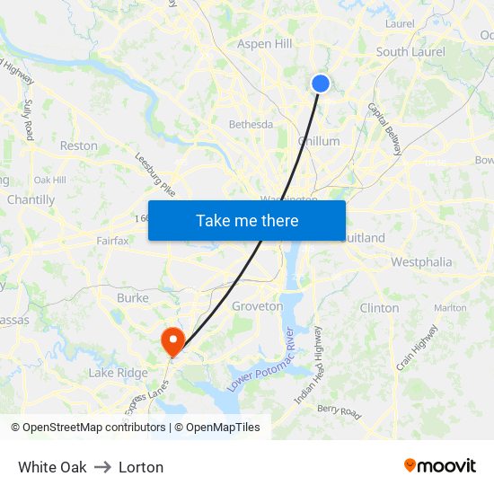 White Oak to Lorton map