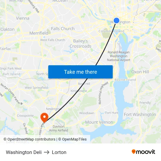 Washington Deli to Lorton map