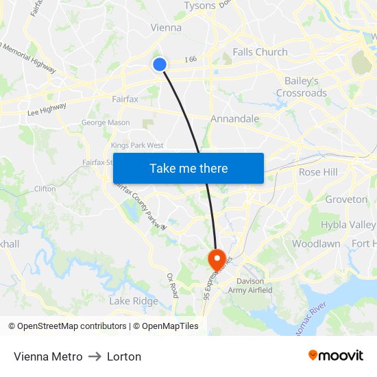 Vienna Metro to Lorton map