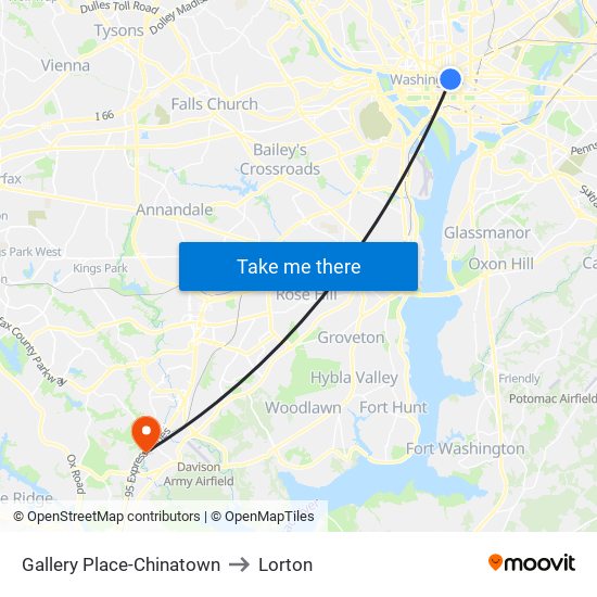 Gallery Place-Chinatown to Lorton map