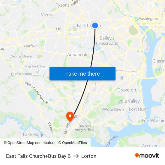 East Falls Church+Bay B to Lorton map