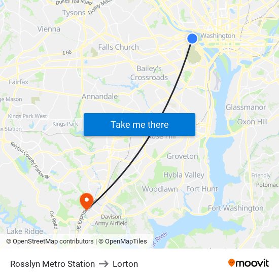 Rosslyn Metro Station to Lorton map