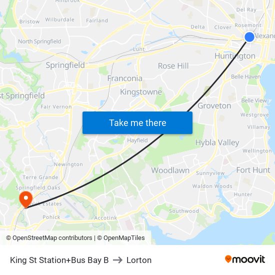 King Street-Old Town+Bay B to Lorton map