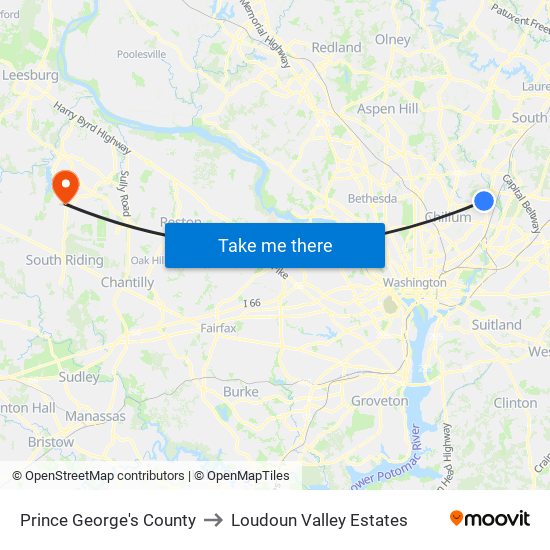 Prince George's County to Loudoun Valley Estates map