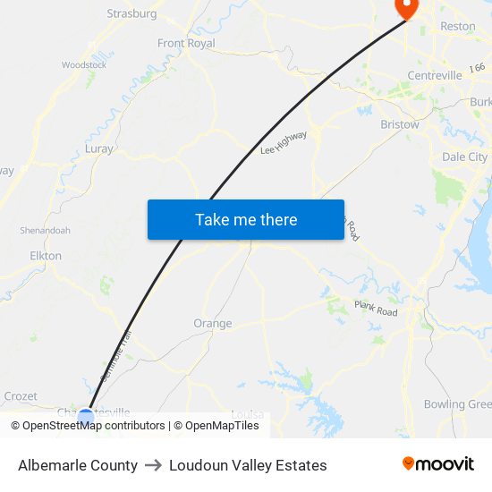 Albemarle County to Loudoun Valley Estates map