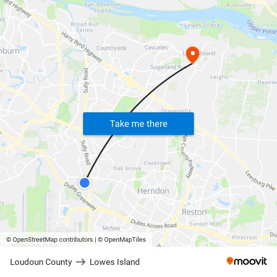 Loudoun County to Lowes Island map