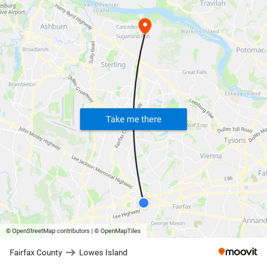 Fairfax County to Lowes Island map