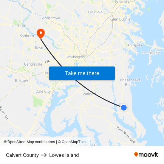 Calvert County to Lowes Island map