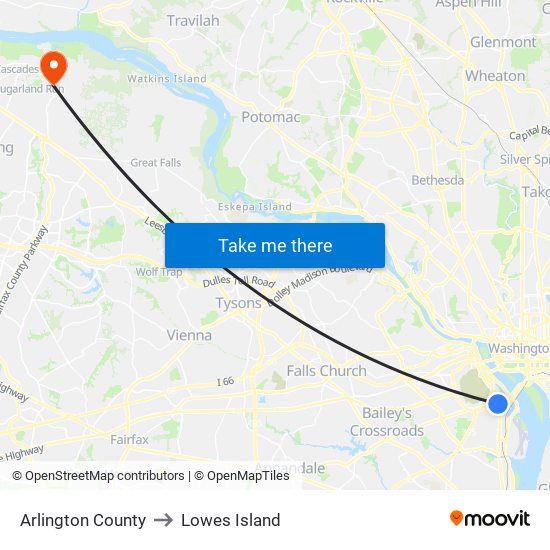 Arlington County to Lowes Island map