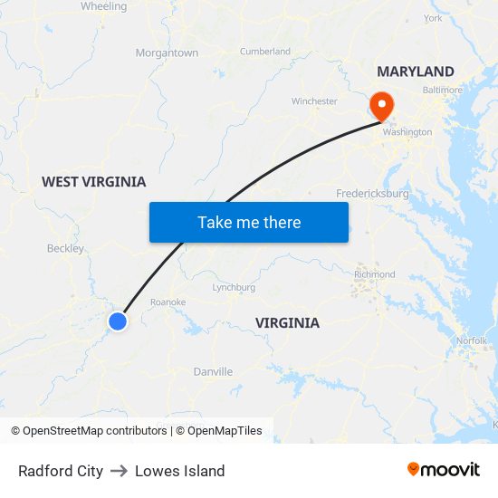 Radford City to Lowes Island map