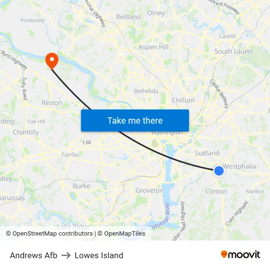 Andrews Afb to Lowes Island map
