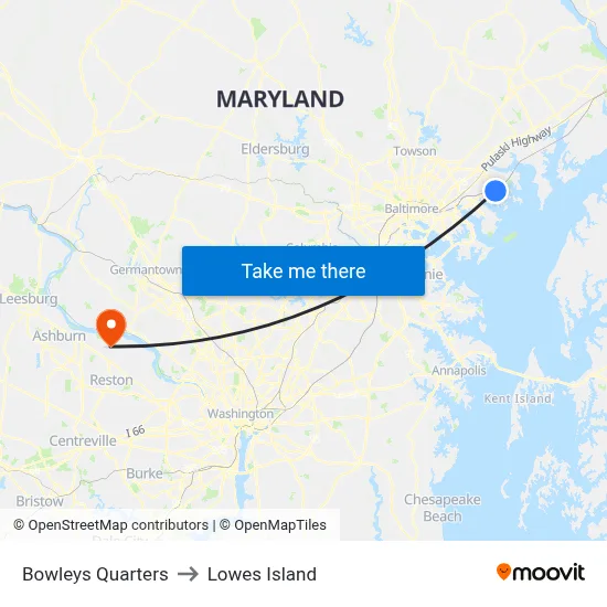 Bowleys Quarters to Lowes Island map