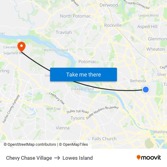 Chevy Chase Village to Lowes Island map