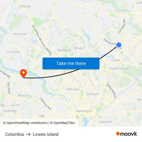 Columbia to Lowes Island map