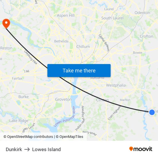 Dunkirk to Lowes Island map