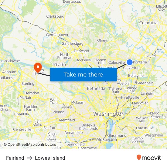 Fairland to Lowes Island map