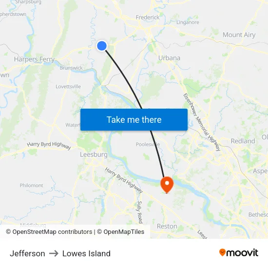 Jefferson to Lowes Island map