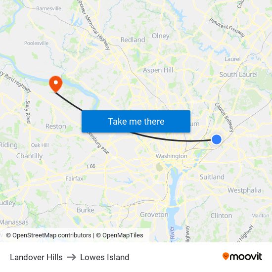 Landover Hills to Lowes Island map