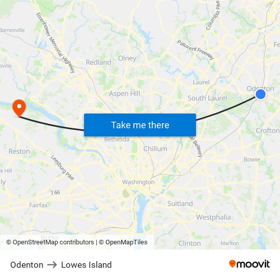 Odenton to Lowes Island map