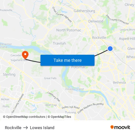 Rockville to Lowes Island map