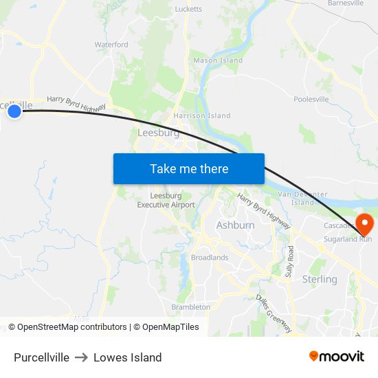 Purcellville to Lowes Island map