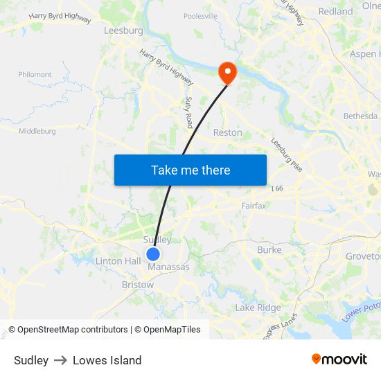 Sudley to Lowes Island map