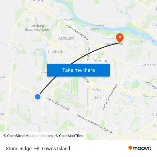 Stone Ridge to Lowes Island map