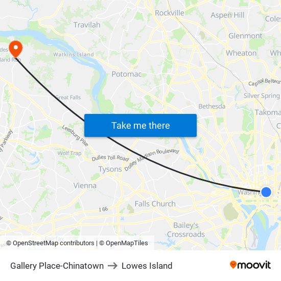 Gallery Place-Chinatown to Lowes Island map