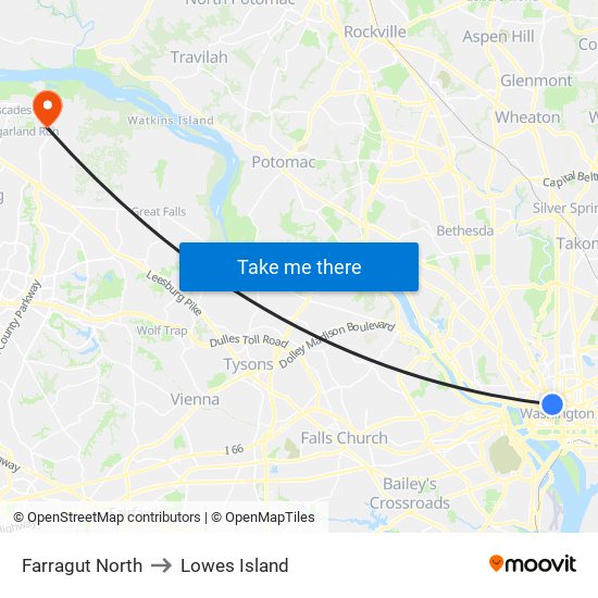 Farragut North to Lowes Island map