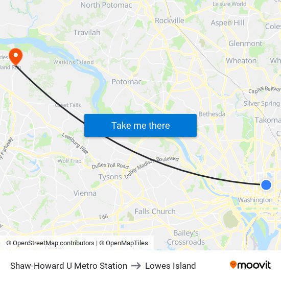 Shaw-Howard U Metro Station to Lowes Island map