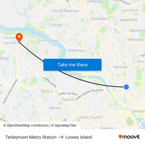 Tenleytown Metro Station to Lowes Island map