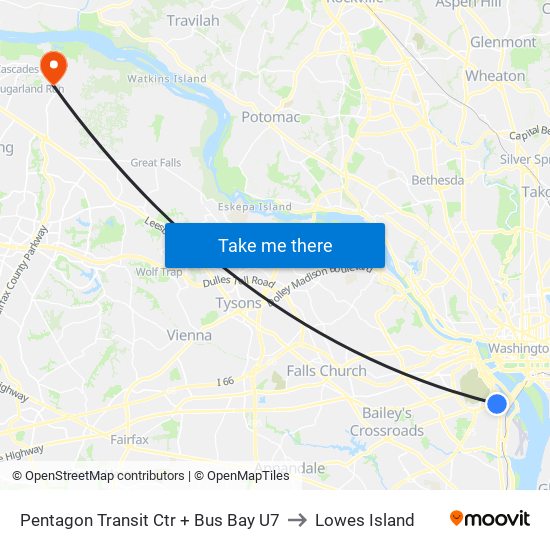 Pentagon Transit Ctr + Bus Bay U7 to Lowes Island map