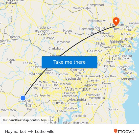 Haymarket to Lutherville map