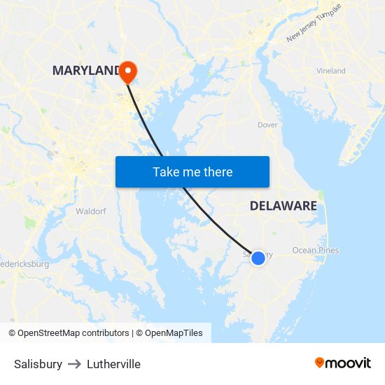 Salisbury to Lutherville map