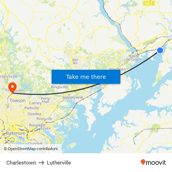 Charlestown to Lutherville map