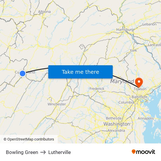 Bowling Green to Lutherville map