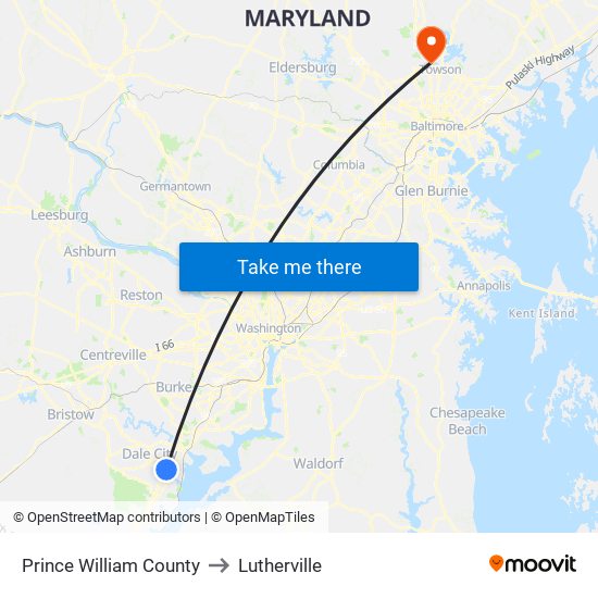 Prince William County to Lutherville map