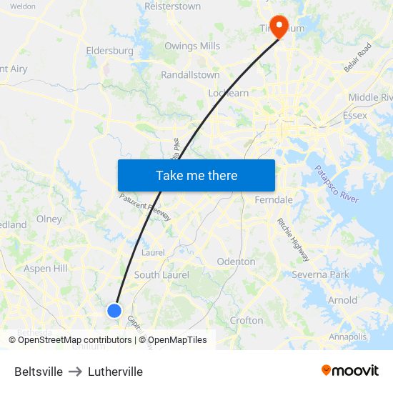 Beltsville to Lutherville map