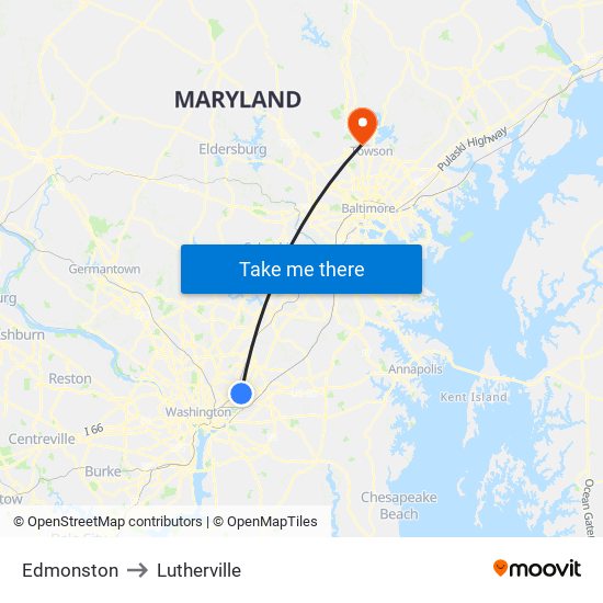 Edmonston to Lutherville map