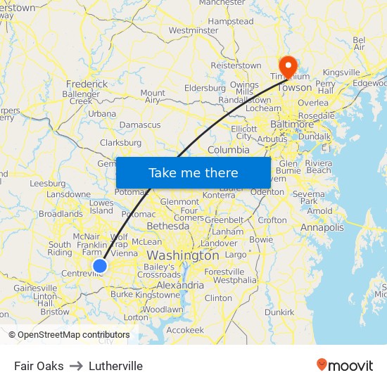 Fair Oaks to Lutherville map