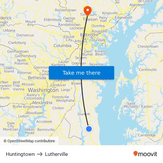 Huntingtown to Lutherville map