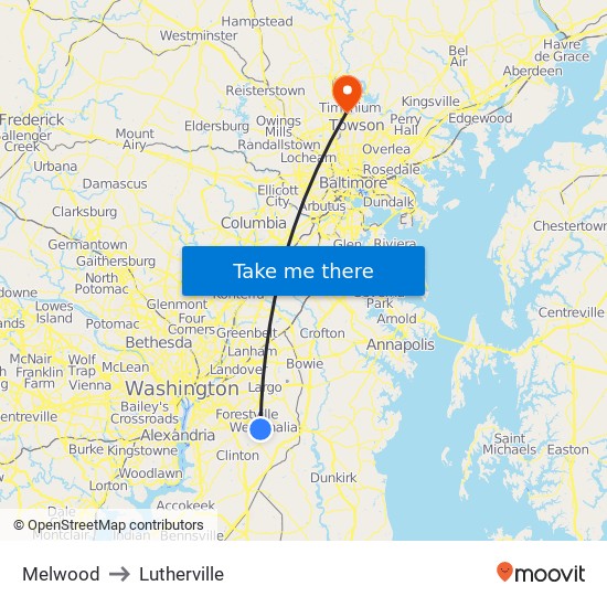 Melwood to Lutherville map