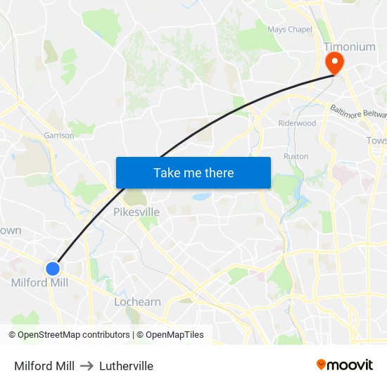 Milford Mill to Lutherville map