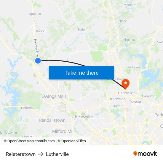 Reisterstown to Lutherville map