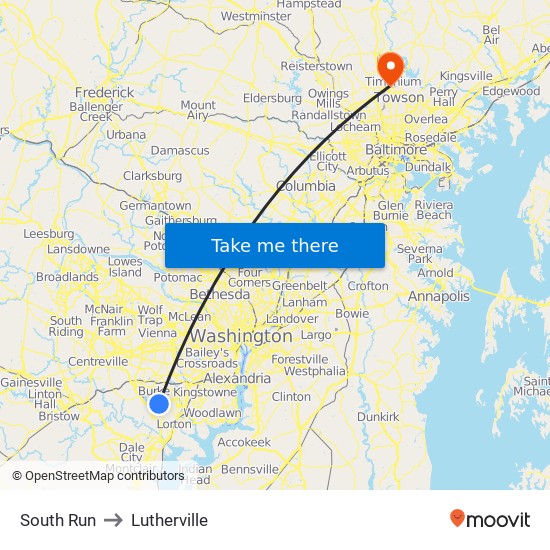 South Run to Lutherville map