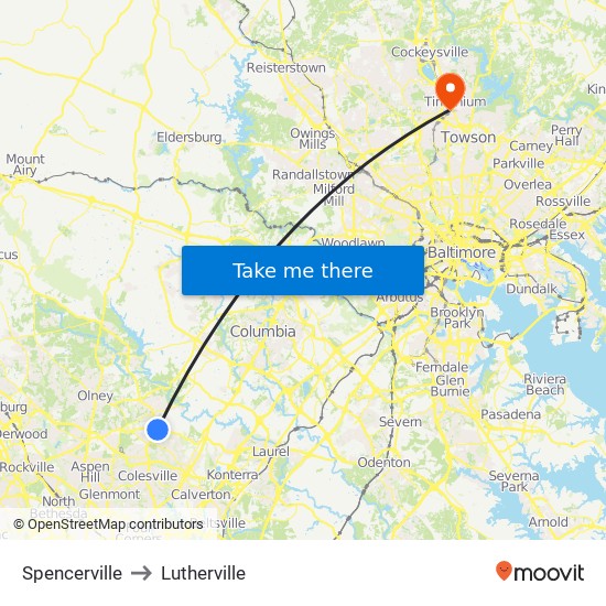 Spencerville to Lutherville map