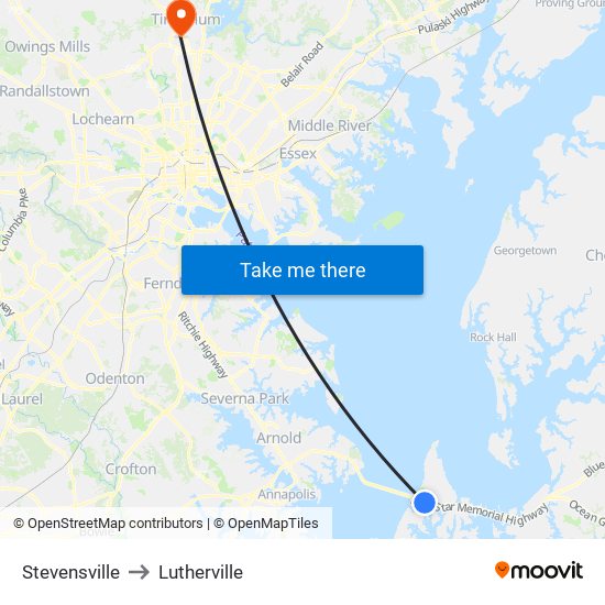 Stevensville to Lutherville map