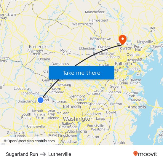 Sugarland Run to Lutherville map