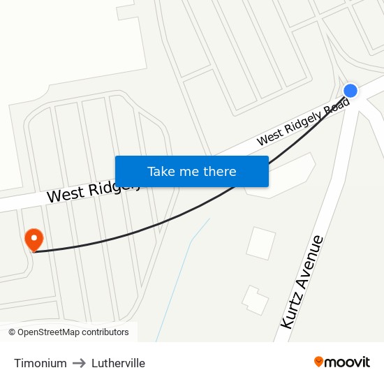 Timonium to Lutherville map