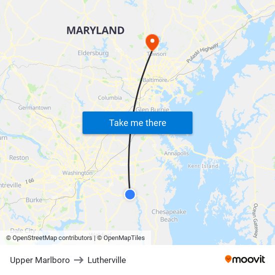 Upper Marlboro to Lutherville map